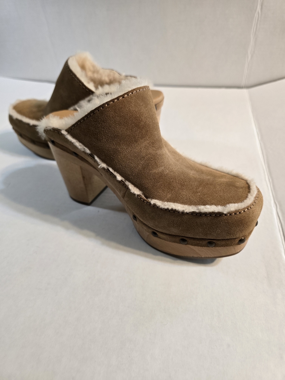 UGG Brown Suede Shearling Clog Heels